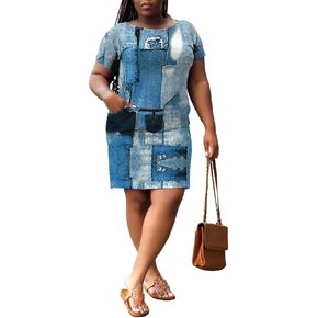 PINSV Women Plus Size Summer Casual T Shirt Dresses Short Sleeve Tunic Dress with Pockets
