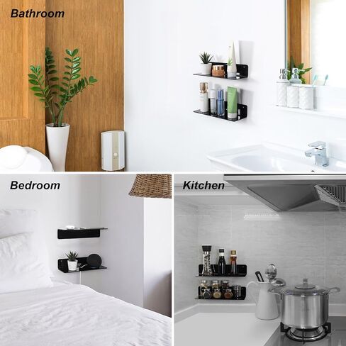 OAPRIRE Black Acrylic Floating Shelves Set of 2 - Damage Free Expand Wall Space - 12 Inch Wall Shelves with Strong Adhesive for Bathroom, Bedroom, etc in Saudi Arabia