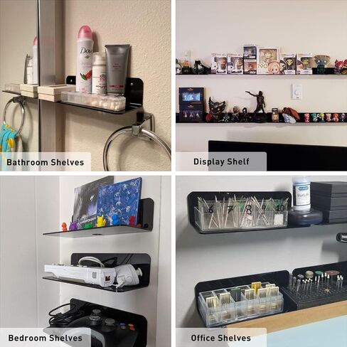 OAPRIRE Black Acrylic Floating Shelves Set of 2 - Damage Free Expand Wall Space - 12 Inch Wall Shelves with Strong Adhesive for Bathroom, Bedroom, etc in Saudi Arabia