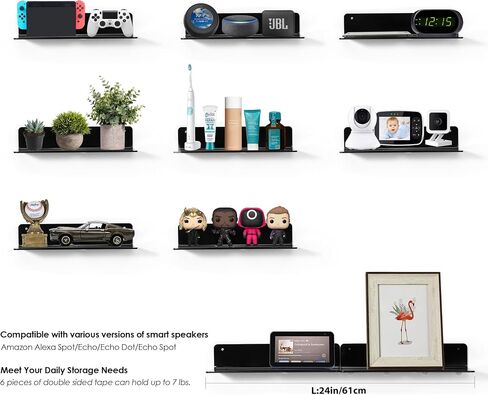 OAPRIRE Black Acrylic Floating Shelves Set of 2 - Damage Free Expand Wall Space - 12 Inch Wall Shelves with Strong Adhesive for Bathroom, Bedroom, etc in Saudi Arabia