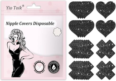 أغطية الحلمات للنساء للاستعمال مرة واحدة لحفلات Raves فطائر اللحم وأغطية الثدي ملصقات 20 قطعة باللون الأسود in Kuwait