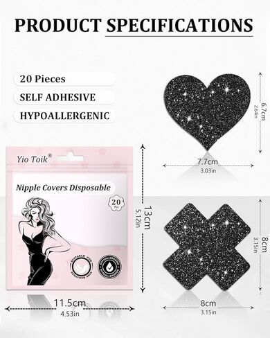 أغطية الحلمات للنساء للاستعمال مرة واحدة لحفلات Raves فطائر اللحم وأغطية الثدي ملصقات 20 قطعة باللون الأسود in Kuwait