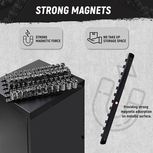 ALOANES Magnetic Socket Organizer, 3/8-Inch Drive Aluminum Socket Holder Socket Tray, Heavy Duty Socket Rail Organizer for Tool Box Drawer, 360°Swivel Clips Socket Rack 3/8-Inch x 14 Clips (Black) in Kuwait