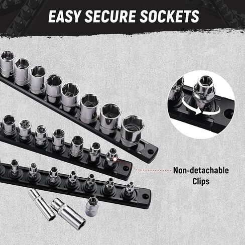 ALOANES Magnetic Socket Organizer, 3/8-Inch Drive Aluminum Socket Holder Socket Tray, Heavy Duty Socket Rail Organizer for Tool Box Drawer, 360°Swivel Clips Socket Rack 3/8-Inch x 14 Clips (Black) in Kuwait