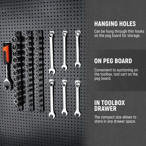 ALOANES Magnetic Socket Organizer, 3/8-Inch Drive Aluminum Socket Holder Socket Tray, Heavy Duty Socket Rail Organizer for Tool Box Drawer, 360°Swivel Clips Socket Rack 3/8-Inch x 14 Clips (Black) in Kuwait
