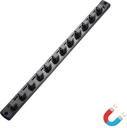 ALOANES Magnetic Socket Organizer, 3/8-Inch Drive Aluminum Socket Holder Socket Tray, Heavy Duty Socket Rail Organizer for Tool Box Drawer, 360°Swivel Clips Socket Rack 3/8-Inch x 14 Clips (Black) in Kuwait