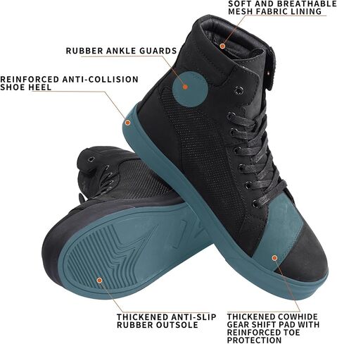 Motorcycle Shoes for Men, Anti-Slip Breathable Cowhide Street Casual Motorcycle Riding Boots with Ankle Support, Shift Pads in Saudi Arabia