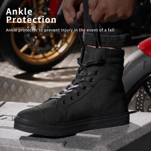 Motorcycle Shoes for Men, Anti-Slip Breathable Cowhide Street Casual Motorcycle Riding Boots with Ankle Support, Shift Pads in Saudi Arabia
