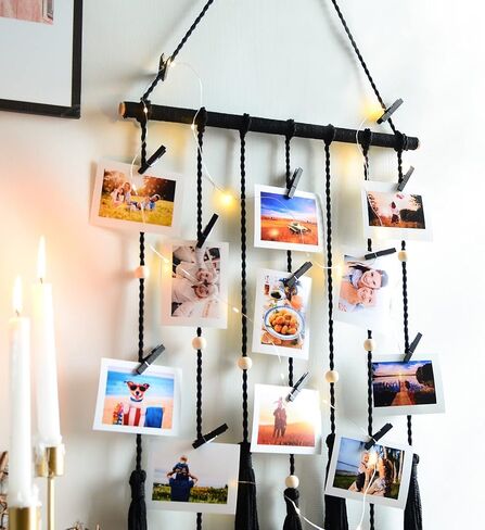 ShangTianFeng Clip Photo Holder, Boho Bedroom Decor, Teenage Girl Room Decor, Birthday Gifts for Grandma, for Mom, Women Gifts, Granddaughter and Grandson, Black Photo Holder Gifts in Saudi Arabia