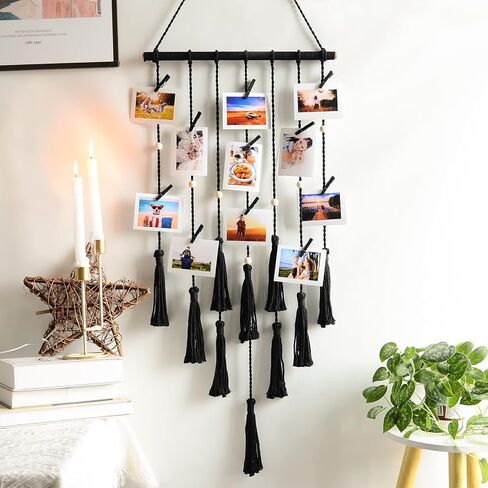 ShangTianFeng Clip Photo Holder, Boho Bedroom Decor, Teenage Girl Room Decor, Birthday Gifts for Grandma, for Mom, Women Gifts, Granddaughter and Grandson, Black Photo Holder Gifts in Saudi Arabia