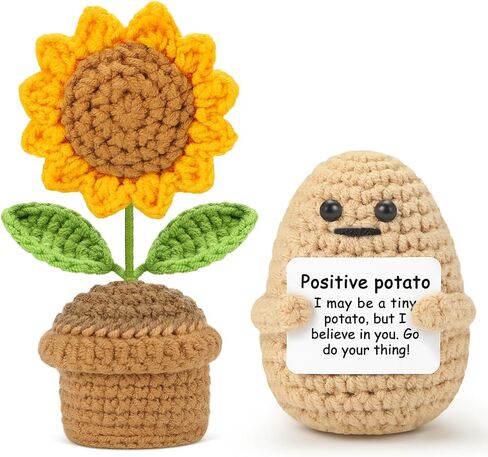 هدايا عباد الشمس كروشيه البطاطس الإيجابية للنساء، زهور صناعية لعيد الميلاد لتزيين لوحة القيادة في المنزل والمكتب والسيارة in Kuwait