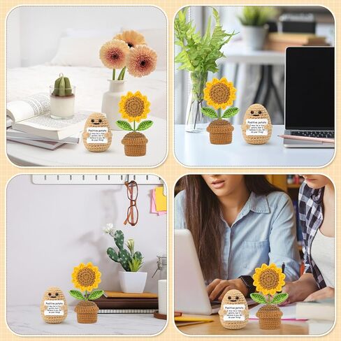 هدايا عباد الشمس كروشيه البطاطس الإيجابية للنساء، زهور صناعية لعيد الميلاد لتزيين لوحة القيادة في المنزل والمكتب والسيارة in Kuwait