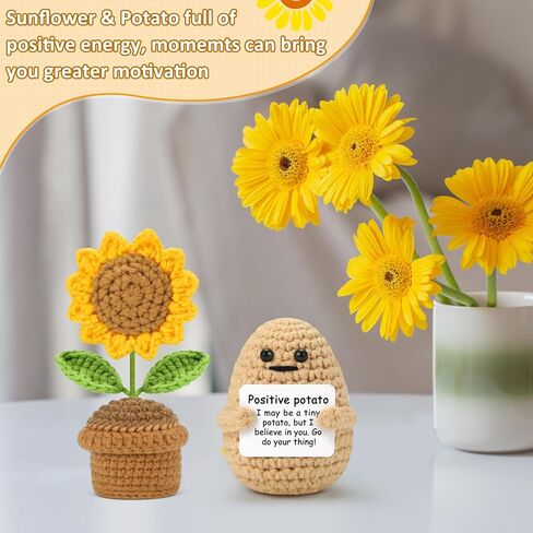 هدايا عباد الشمس كروشيه البطاطس الإيجابية للنساء، زهور صناعية لعيد الميلاد لتزيين لوحة القيادة في المنزل والمكتب والسيارة in Kuwait