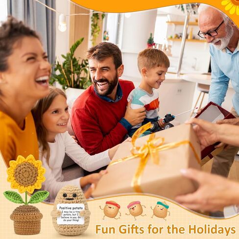 هدايا عباد الشمس كروشيه البطاطس الإيجابية للنساء، زهور صناعية لعيد الميلاد لتزيين لوحة القيادة في المنزل والمكتب والسيارة in Kuwait