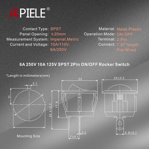APIELE 5Pcs Rocker Switch ON Off KCD1 Mini Round Toggle Switch SPST 2Pin Snap-in Design Car Boat Automotive with Wires Pre-Wired AC 6A/250V 10A/125V 12VDC in Saudi Arabia