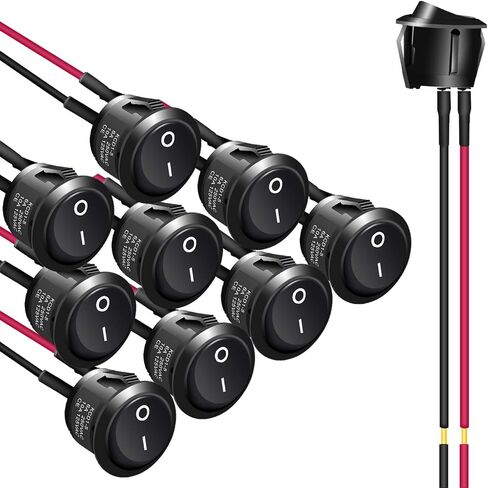 APIELE 5Pcs Rocker Switch ON Off KCD1 Mini Round Toggle Switch SPST 2Pin Snap-in Design Car Boat Automotive with Wires Pre-Wired AC 6A/250V 10A/125V 12VDC in Saudi Arabia