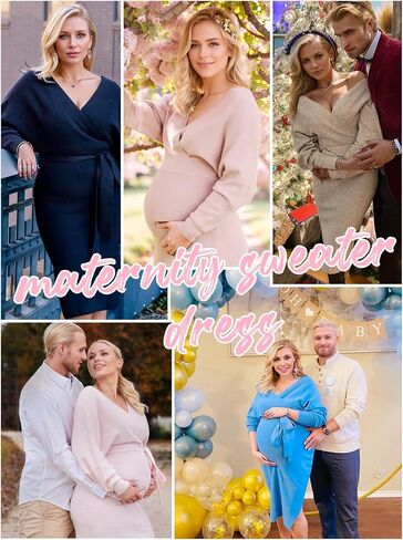 Maternity Nursing Dress Sweater Dress for Women Wedding Guest Dress Baby Shower Maternity Photoshoot Outfits in Kuwait