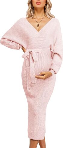 Maternity Nursing Dress Sweater Dress for Women Wedding Guest Dress Baby Shower Maternity Photoshoot Outfits in Kuwait