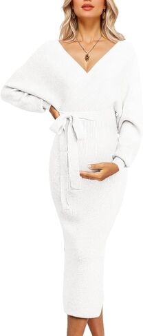 Maternity Nursing Dress Sweater Dress for Women Wedding Guest Dress Baby Shower Maternity Photoshoot Outfits in Kuwait