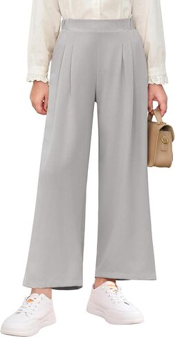 Haloumoning Girls High Waisted Uniform Pants Kids Wide Leg Dress Pants Casual Trousers with Pockets 5-14 Years in Kuwait