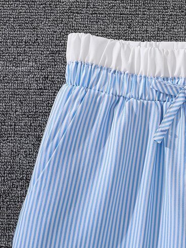 MakeMeChic Girl's Striped Pants Bow Knot Elastic Waist Straight Leg Bottoms in Saudi Arabia