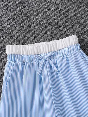 MakeMeChic Girl's Striped Pants Bow Knot Elastic Waist Straight Leg Bottoms in Saudi Arabia