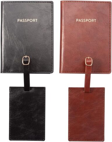 2 Pack Passport Holder Covers Luggage Tags, Couple Travel Passport Cover with Card Slot, PU Leather Slim Passport Case for Women Men Gift (Black+Brown) in Saudi Arabia