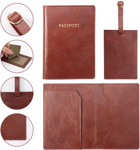 2 Pack Passport Holder Covers Luggage Tags, Couple Travel Passport Cover with Card Slot, PU Leather Slim Passport Case for Women Men Gift (Black+Brown) in Saudi Arabia