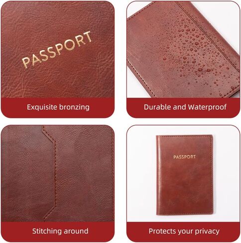 2 Pack Passport Holder Covers Luggage Tags, Couple Travel Passport Cover with Card Slot, PU Leather Slim Passport Case for Women Men Gift (Black+Brown) in Saudi Arabia