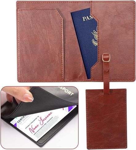 2 Pack Passport Holder Covers Luggage Tags, Couple Travel Passport Cover with Card Slot, PU Leather Slim Passport Case for Women Men Gift (Black+Brown) in Saudi Arabia