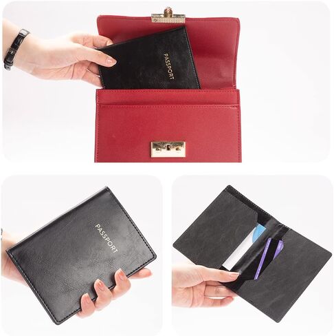2 Pack Passport Holder Covers Luggage Tags, Couple Travel Passport Cover with Card Slot, PU Leather Slim Passport Case for Women Men Gift (Black+Brown) in Saudi Arabia
