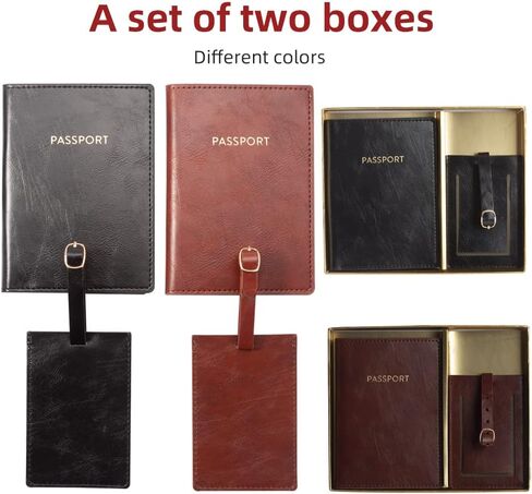 2 Pack Passport Holder Covers Luggage Tags, Couple Travel Passport Cover with Card Slot, PU Leather Slim Passport Case for Women Men Gift (Black+Brown) in Saudi Arabia