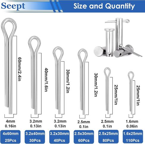 120 Pcs Cotter Pins 6-Values Cotter Pin Assortment Kit 304 Stainless Steel Cotter Pins Hitch Pin Clip Tractor Cotter Pin Used for Hitch Pin Lock System, Trucks, Engine Hardware Pin in Saudi Arabia