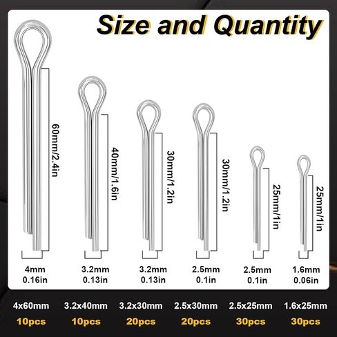 120 Pcs Cotter Pins 6-Values Cotter Pin Assortment Kit 304 Stainless Steel Cotter Pins Hitch Pin Clip Tractor Cotter Pin Used for Hitch Pin Lock System, Trucks, Engine Hardware Pin in Saudi Arabia