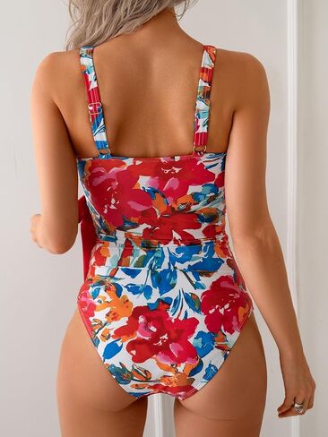 B2prity Women's One Piece Swimsuit Tummy Control Slimming Bathing Suit V Neck Swim Suit Color Block Tie Side Swimwear in Kuwait