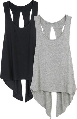 icyzone Tie Back Yoga Tops for Women, Lightweight Workout Athletic Tanks, Breathable Gym Shirts in Saudi Arabia