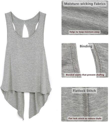icyzone Tie Back Yoga Tops for Women, Lightweight Workout Athletic Tanks, Breathable Gym Shirts in Saudi Arabia