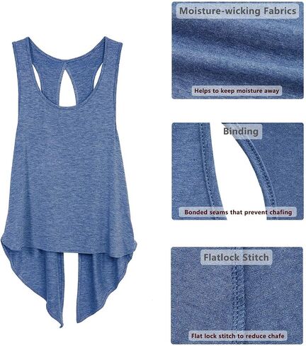 icyzone Tie Back Yoga Tops for Women, Lightweight Workout Athletic Tanks, Breathable Gym Shirts in Saudi Arabia