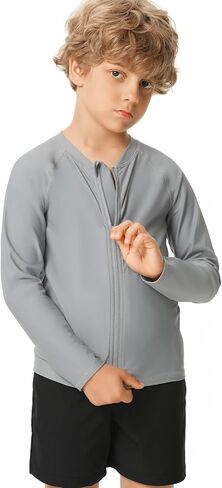 HODOSPORTS Boys UPF 50+ Rash Guard Swim Shirts with Zipper Long Sleeve Quick Dry UV Protection Sun T-Shirts in Saudi Arabia