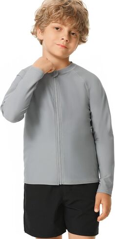 HODOSPORTS Boys UPF 50+ Rash Guard Swim Shirts with Zipper Long Sleeve Quick Dry UV Protection Sun T-Shirts in Saudi Arabia