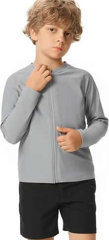 HODOSPORTS Boys UPF 50+ Rash Guard Swim Shirts with Zipper Long Sleeve Quick Dry UV Protection Sun T-Shirts in Saudi Arabia