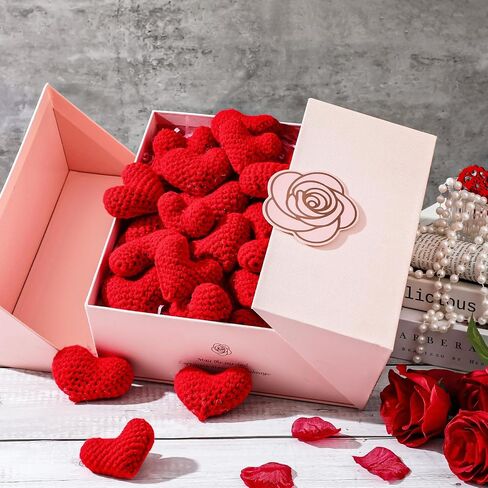 24 Pcs Valentine's Day Ornaments Knitted Crochet Heart Ornaments Handmade Tree Decoration Heart Bauble Fillers Valentine Gift Ideal for Christmas Tree Party Home Decor(Red) in Saudi Arabia