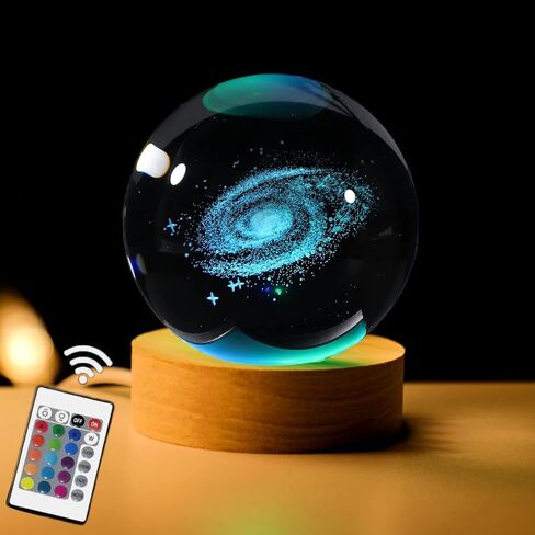Solar System 3D Crystal Ball with LED Stand, Remote Control, 16 Colors Change, Galaxy Glass Sphere Lamp, Decorative Glass Ball Paperweight Gifts(80mm) in Saudi Arabia