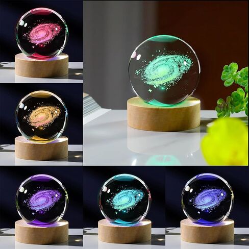 Solar System 3D Crystal Ball with LED Stand, Remote Control, 16 Colors Change, Galaxy Glass Sphere Lamp, Decorative Glass Ball Paperweight Gifts(80mm) in Saudi Arabia