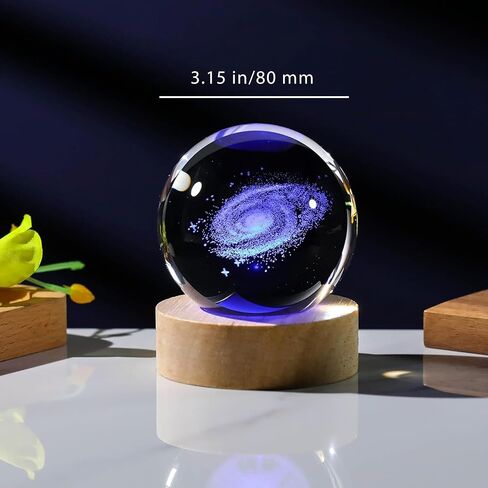Solar System 3D Crystal Ball with LED Stand, Remote Control, 16 Colors Change, Galaxy Glass Sphere Lamp, Decorative Glass Ball Paperweight Gifts(80mm) in Saudi Arabia