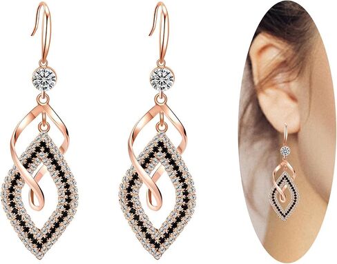 Dangle Earrings for Women, 925 Sterling Silver Handmade Linear Swirl Wire Bohemian Boho 14K Gold Diamonds Earrings Hypoallergenic Earrings Fashion Jewelry Gifts for women (Rose Gold) in Kuwait