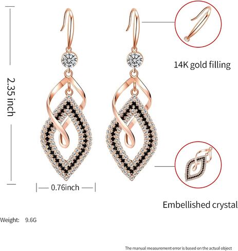 Dangle Earrings for Women, 925 Sterling Silver Handmade Linear Swirl Wire Bohemian Boho 14K Gold Diamonds Earrings Hypoallergenic Earrings Fashion Jewelry Gifts for women (Rose Gold) in Kuwait