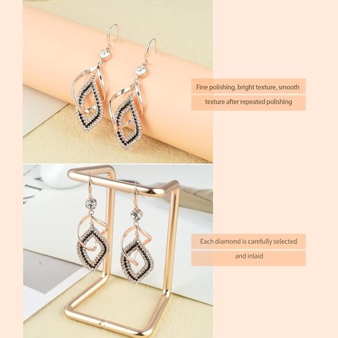 Dangle Earrings for Women, 925 Sterling Silver Handmade Linear Swirl Wire Bohemian Boho 14K Gold Diamonds Earrings Hypoallergenic Earrings Fashion Jewelry Gifts for women (Rose Gold) in Kuwait