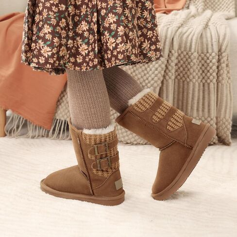 DREAM PAIRS Girls Boys Winter Boots Faux Fur Lined Mid Calf Kids Snow Tall Shoes FuzzyChic Kid's Buckle for Little Kid/Big Kid in Saudi Arabia