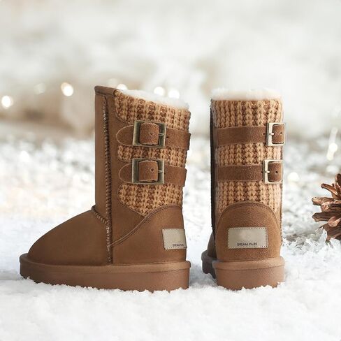 DREAM PAIRS Girls Boys Winter Boots Faux Fur Lined Mid Calf Kids Snow Tall Shoes FuzzyChic Kid's Buckle for Little Kid/Big Kid in Saudi Arabia